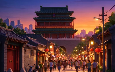 北京前门大街的箭楼和街市，游戏内城市标题画